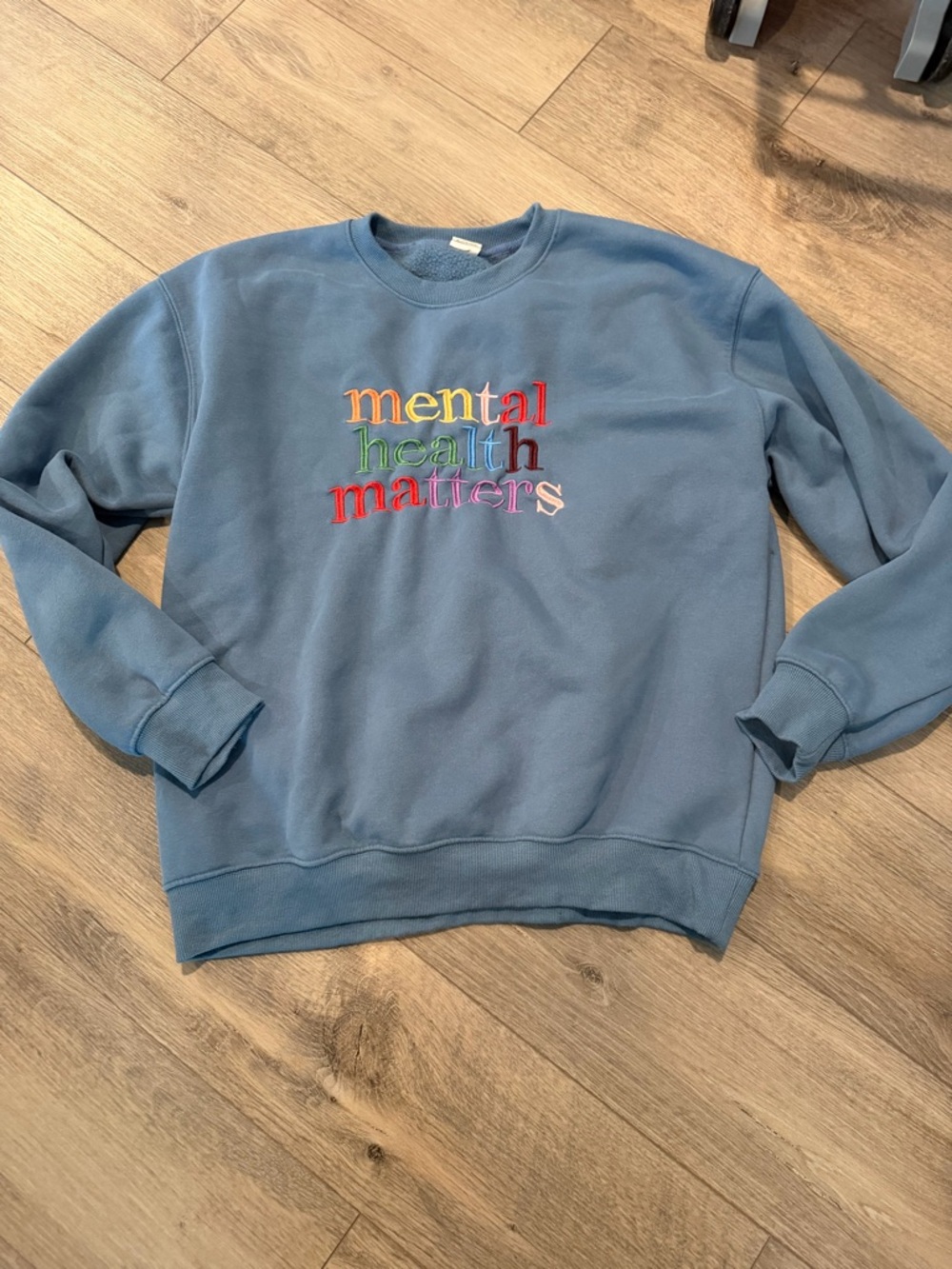 Blue Embroidered 'Mental Health Matters' Crewneck Sweatshirt